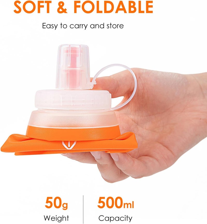 UTOBEST Soft Flask Collapsible Running Water Bottle, Flexible TPU Folding Bottles for Hydration Pack for Hiking Cycling (Orange-500ml*2) - Image 3